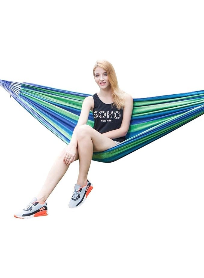 أرجوحة قماشية محمولة للتخييم في الهواء الطلق، مخططة وخفيفة الوزن للغاية، مناسبة للشاطئ، مزودة بحبل متين، طولها 270 سم، لون أزرق - Image 4